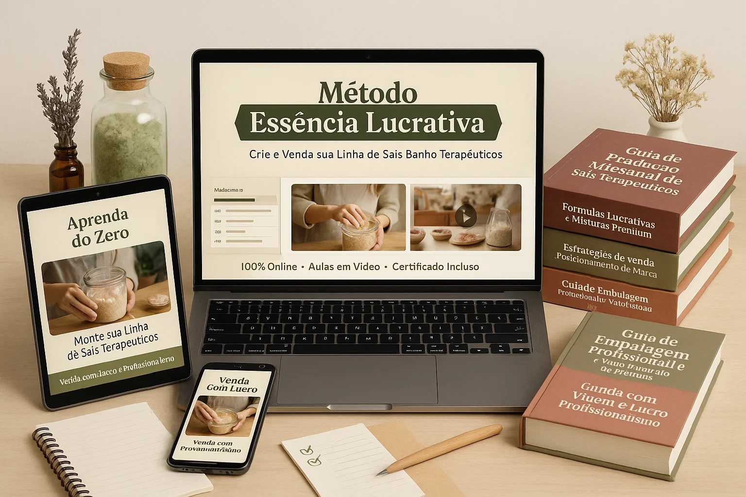 Pacote do curso Essência Rentável com eBooks, guias e materiais